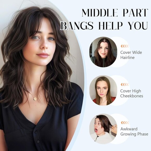 Clip-On Bangs Human Hair Middle Part Dark Brown Natural Look main image 5